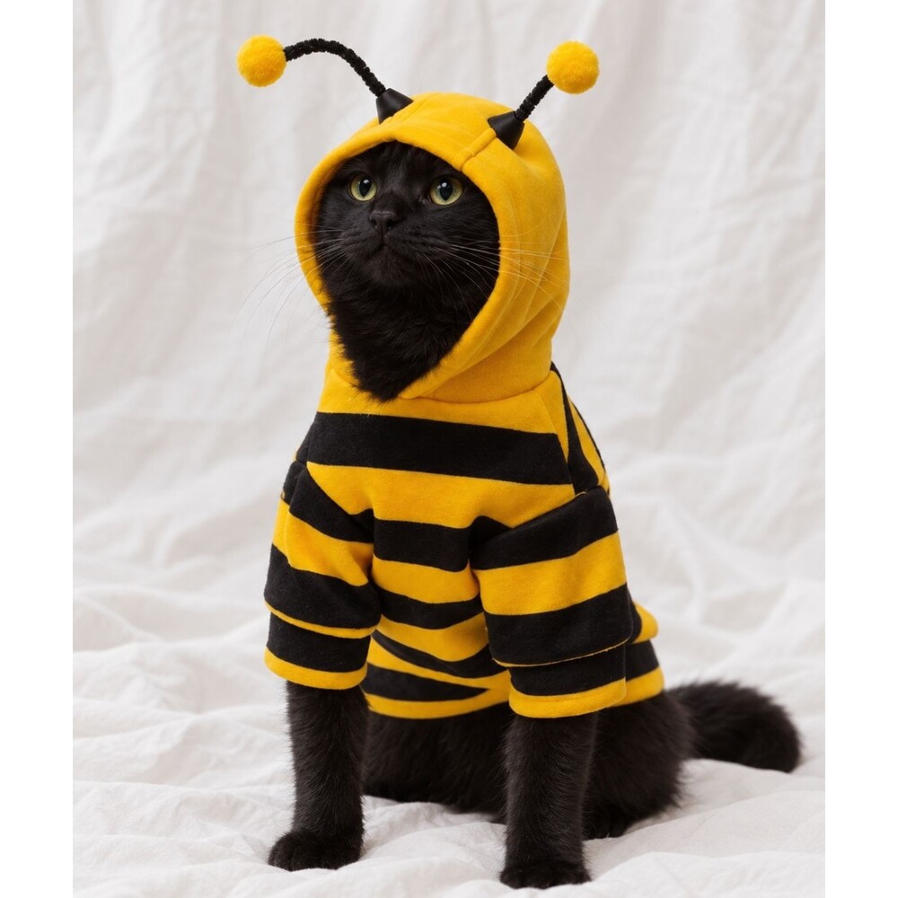 Selena Bee Dog Cat Costume Hoodie Yellow Black Antennae Halloween Pet New